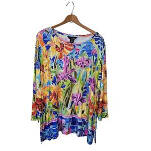 Ali Miles Womens Multicolor Sequin Round Neck Tunic Top 1X New Art To Wear